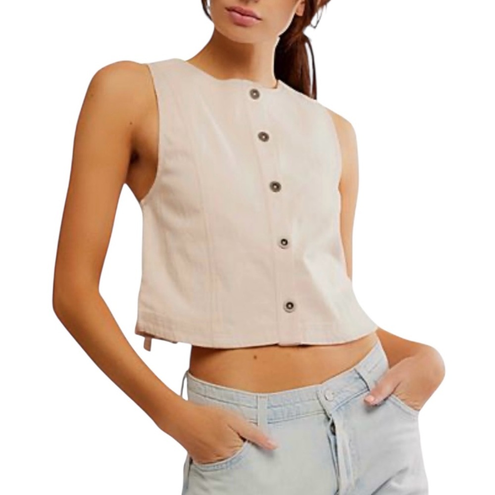 Free People Blake Sleeveless Button-Up Top Vest. NWT Size Large.